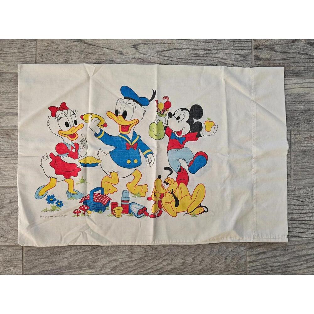 Vintage Walt Disney Productions Standard Pillowcase 42"x36" Mickey Donald Daisy
